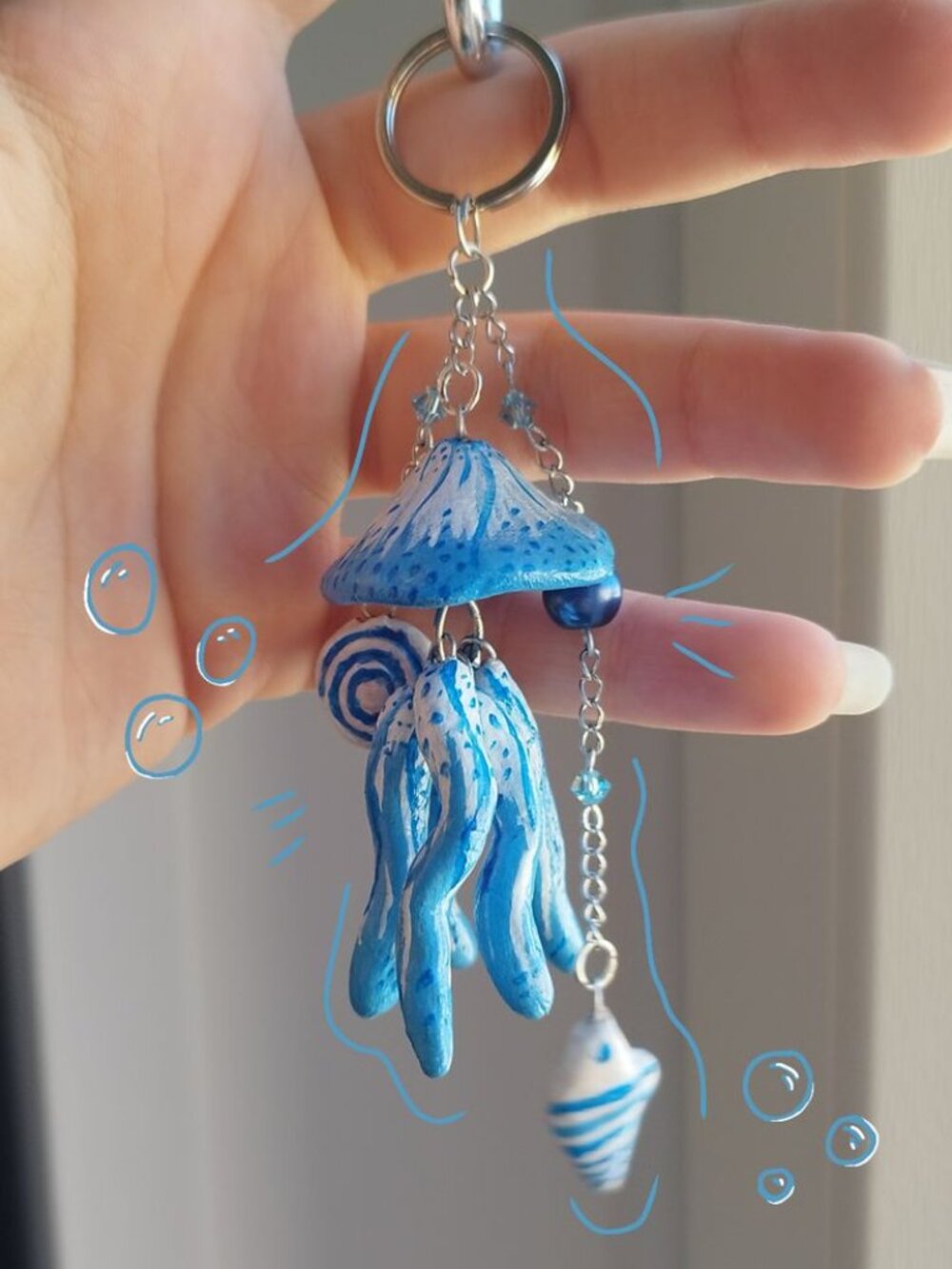 Cute Crochet Jellyfish Keychain | Handmade Pastel Ocean Sea Life Bag Charm Gift